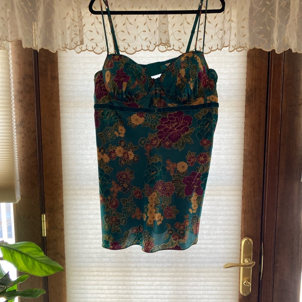 Floral Teal Spaghetti Strap Chemise Lingerie